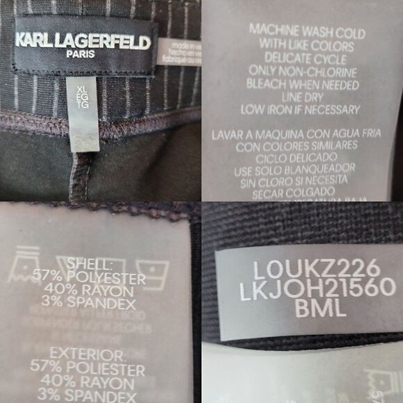 Karl Lagerfeld Mid Rise Stretch Pants 16 XL Black Gray Pinstripe Faux Zippers - Picture 3 of 14